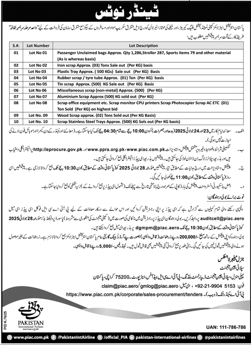 Pakistan International Airlines Karachi Tender Notice